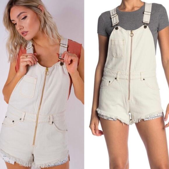Free People Off White Sunkissed Shortalls SZ 4 - Picture 1 of 7